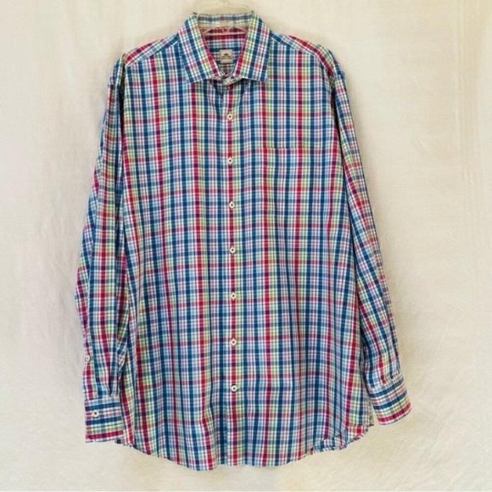 Peter Millar Plaid Shirt Mens XL Cotton Dress Shirt Button Down Office Work